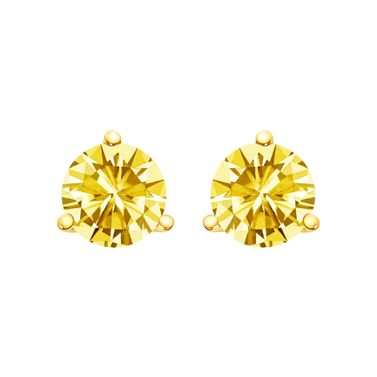 14K Gold 3-Prong Martini Set Yellow Lab Grown Diamond Solitaire Stud Earrings