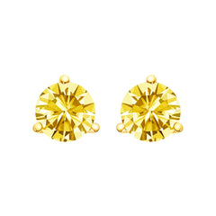 14K Gold 3-Prong Martini Set Yellow Lab Grown Diamond Solitaire Stud Earrings