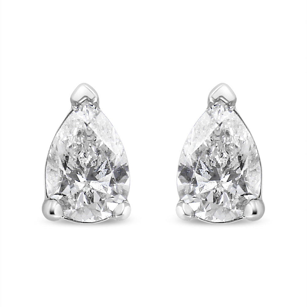 14K White Gold Pear Shape Solitaire Lab Grown Diamond Stud Earrings (F-G Color, VS2-SI1 Clarity)