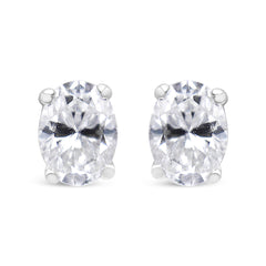 14K White Gold Lab Grown Oval Solitaire Diamond Stud Earrings (F-G Color, VS2-SI1 Clarity)