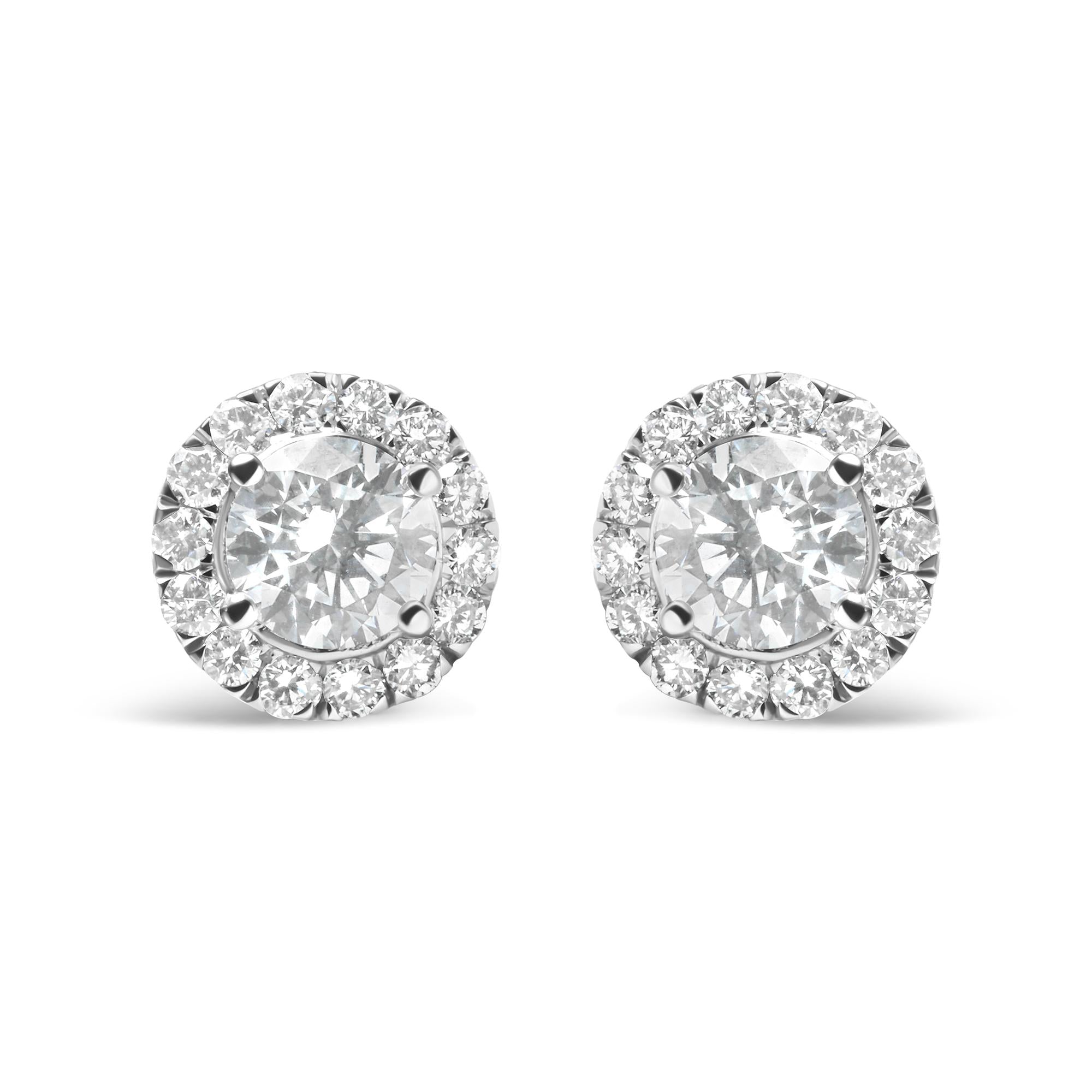 14K White Gold Lab Grown Diamond Solitaire Stud Earrings with Halo (2.00 Cttw, F-G Color, VS2-SI1 Clarity