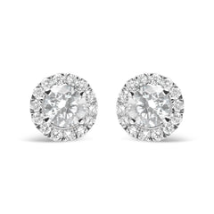 14K White Gold Lab Grown Diamond Solitaire Stud Earrings with Halo (2.00 Cttw, F-G Color, VS2-SI1 Clarity
