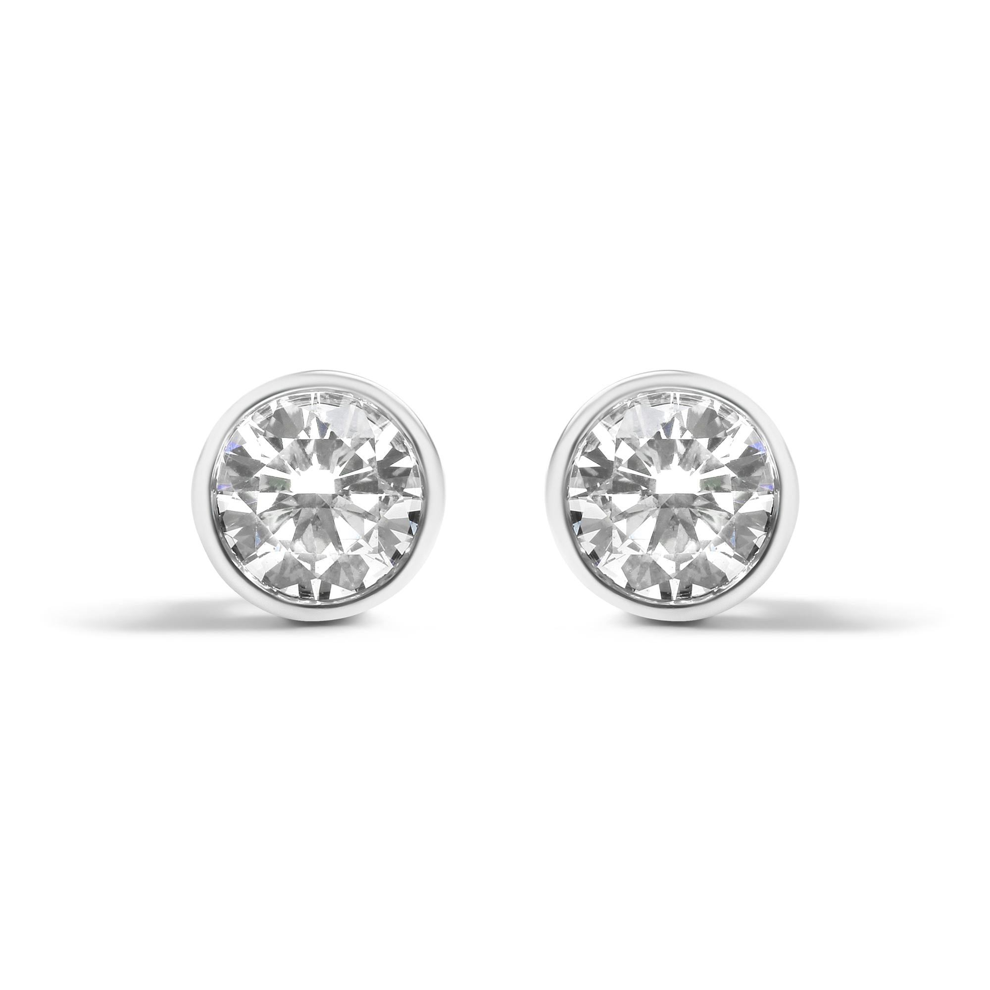 14K White Gold 5/8 Cttw Bezel Set Lab Grown Round Diamond Screw-Back Solitaire Stud Earrings (G-H Color, VS2-SI1 Clarity)