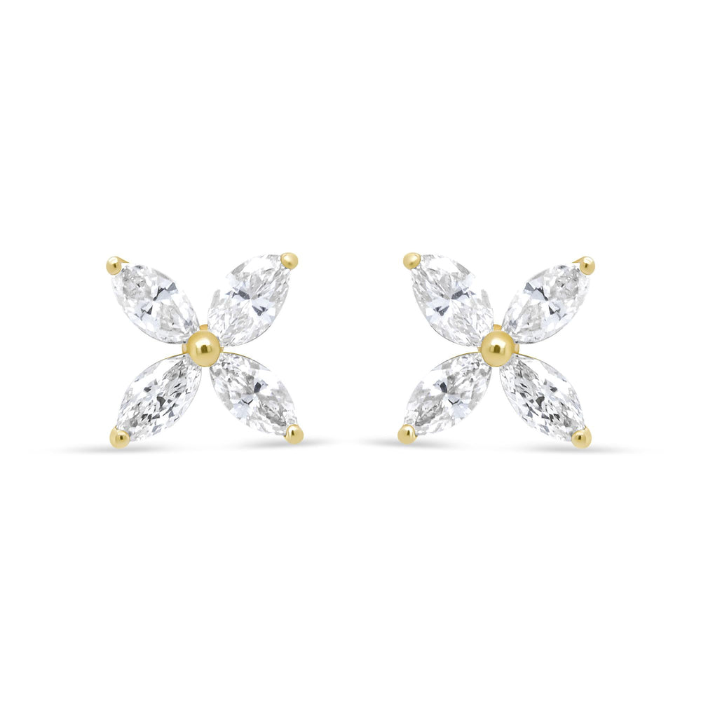 14K Gold Marquise Diamond 8 Stone Floral Leaf Stud Earrings (I-J Color, SI2-I1 Clarity)