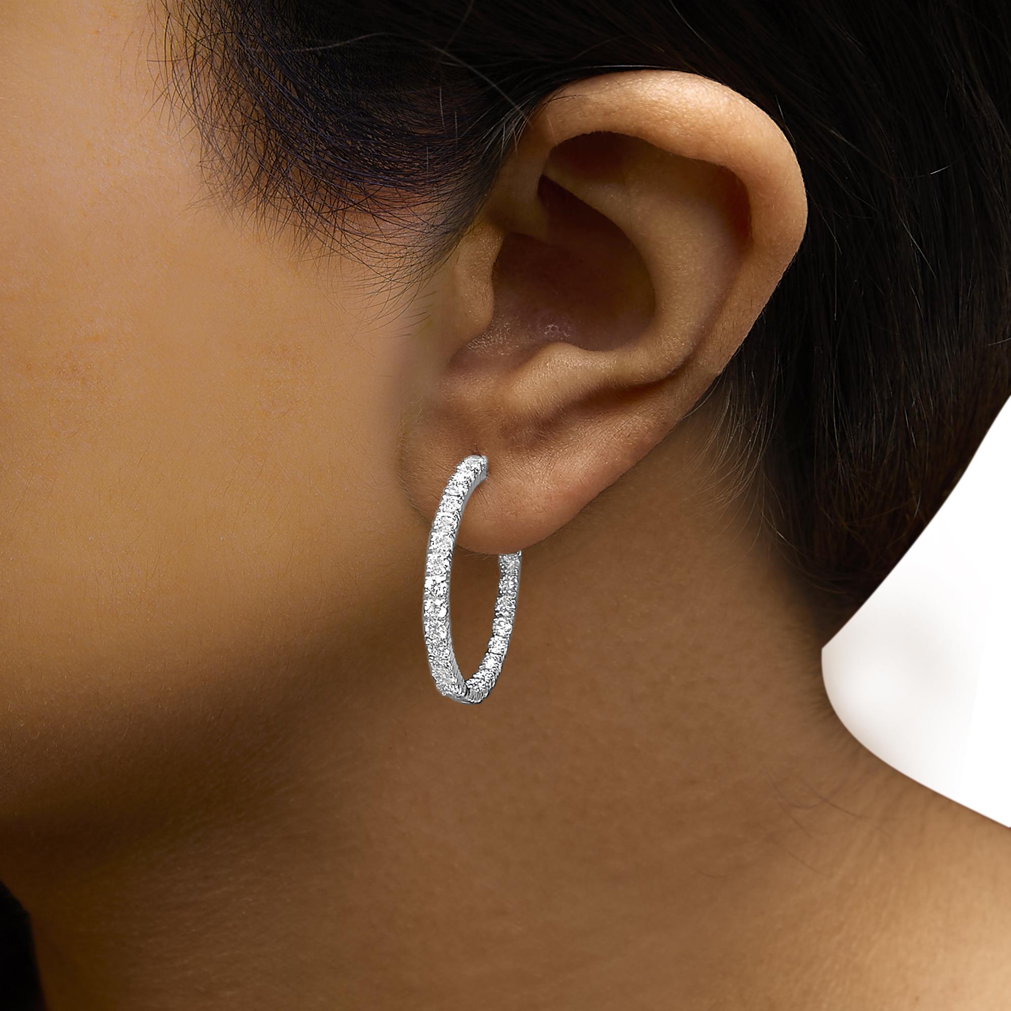14K White Gold 2.00 Cttw Inside Out Lab-Grown Diamond Hoop Earrings