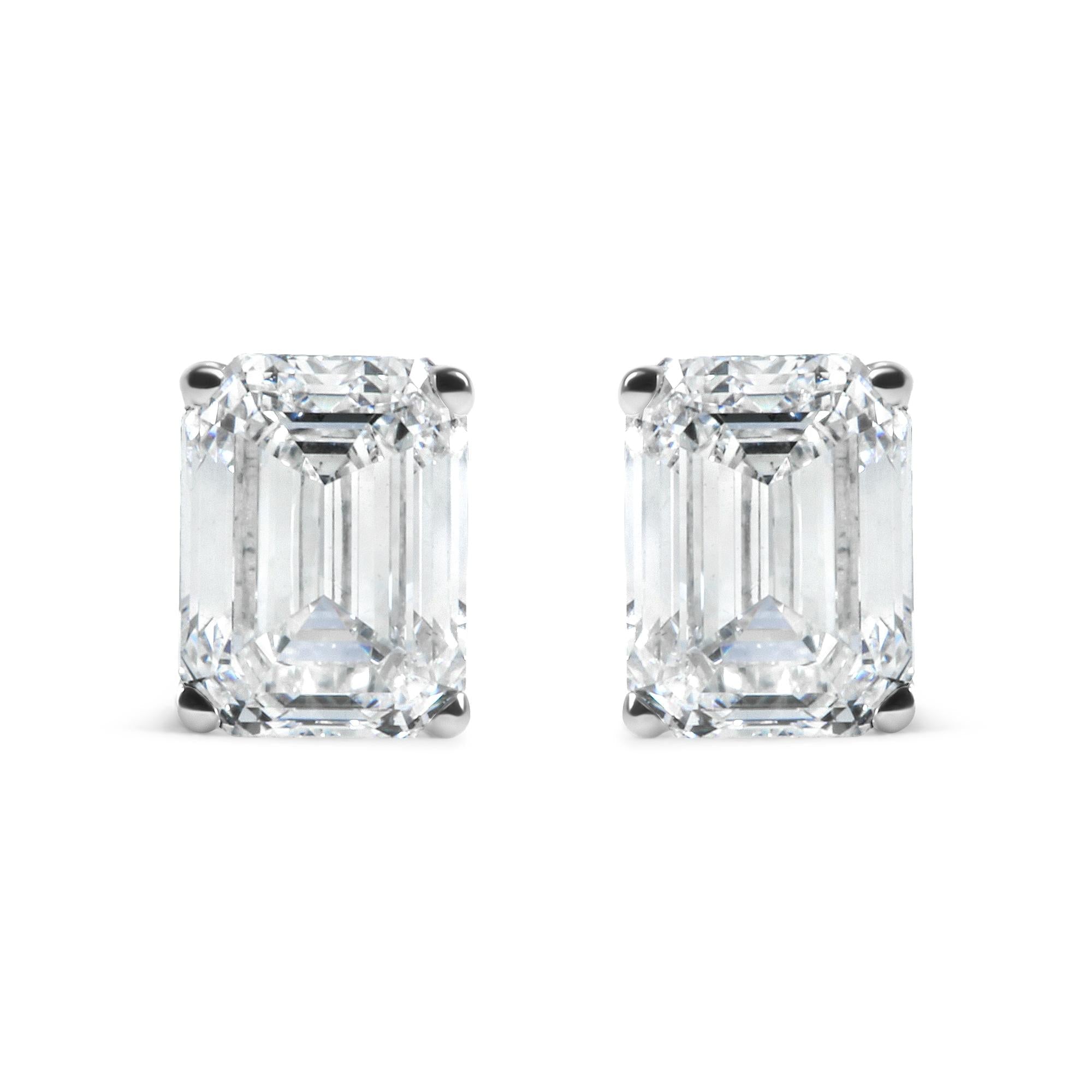 14K White Gold 2.0 Cttw Emerald Cut Lab Grown Diamond Solitaire Stud Earrings (G-H Color, VS1-VS2 Clarity)