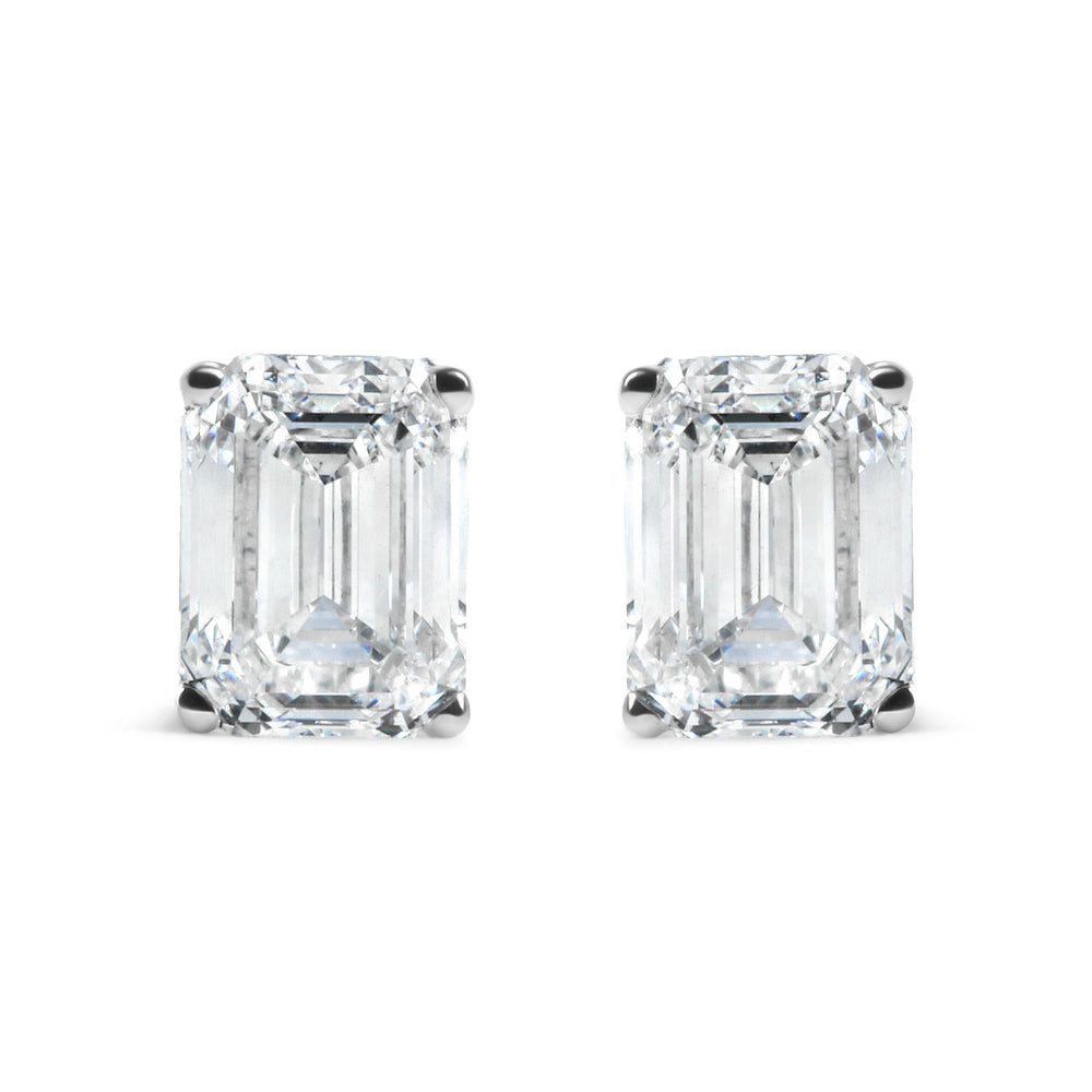 14K White Gold 2.0 Cttw Emerald Cut Lab Grown Diamond Solitaire Stud Earrings (G-H Color, VS1-VS2 Clarity)