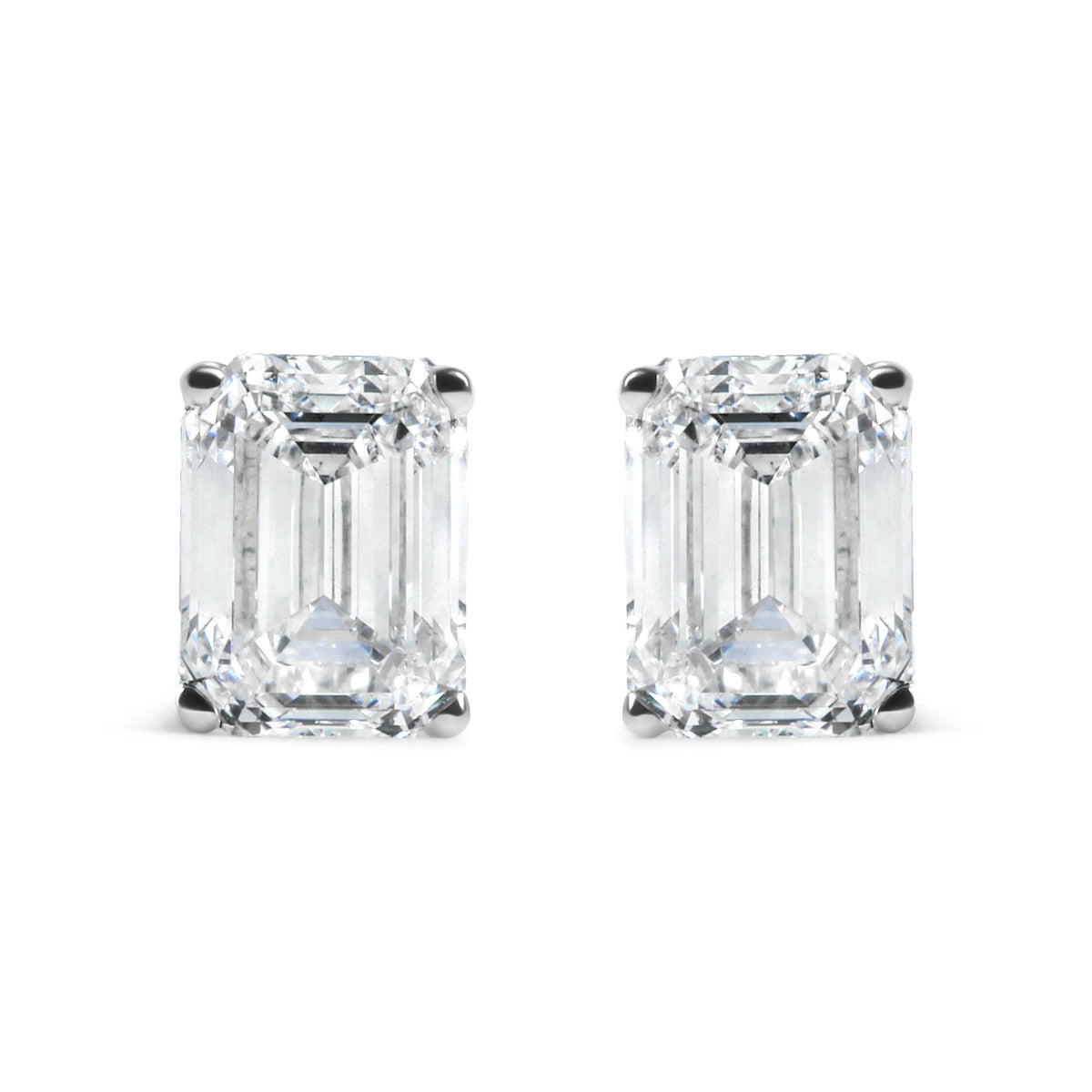 14K White Gold 2.0 Cttw Emerald Cut Lab Grown Diamond Solitaire Stud Earrings (G-H Color, VS1-VS2 Clarity)