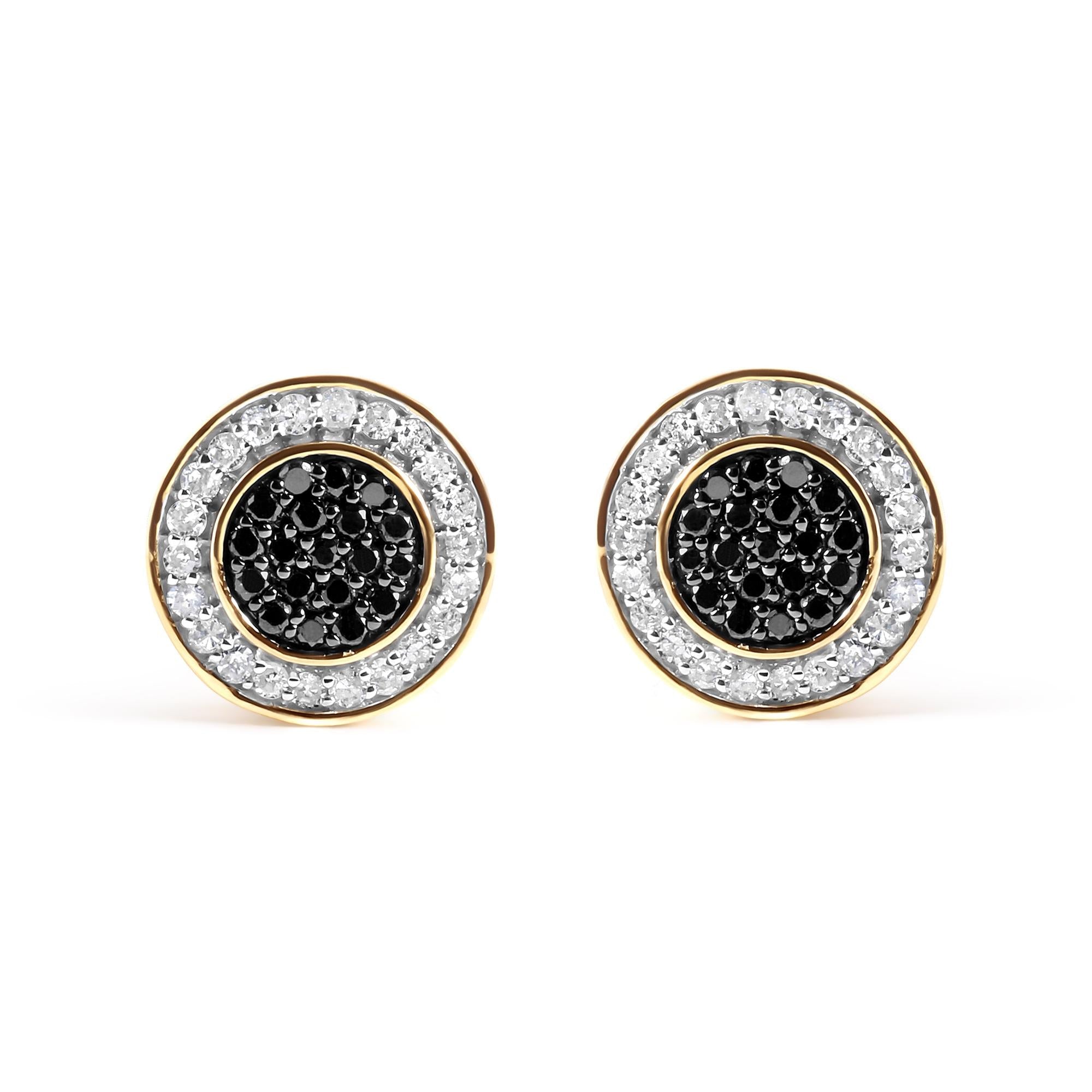 14K Yellow Gold Plated .925 Sterling Silver 1/3 Cttw White and Black Treated Diamond Earring (Black / I-J Color, I2-I3 Clarity)