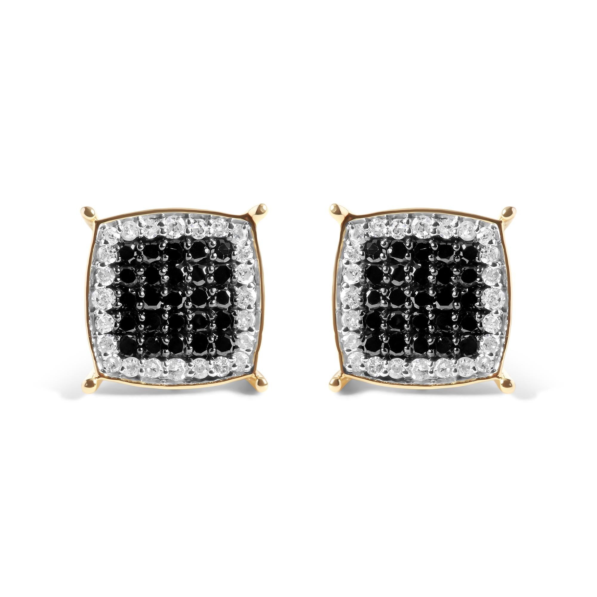 Men's 10K Yellow Gold 1/2 Cttw White and Black Treated Diamond Earring (Black / I-J Color, I2-I3 Clarity)