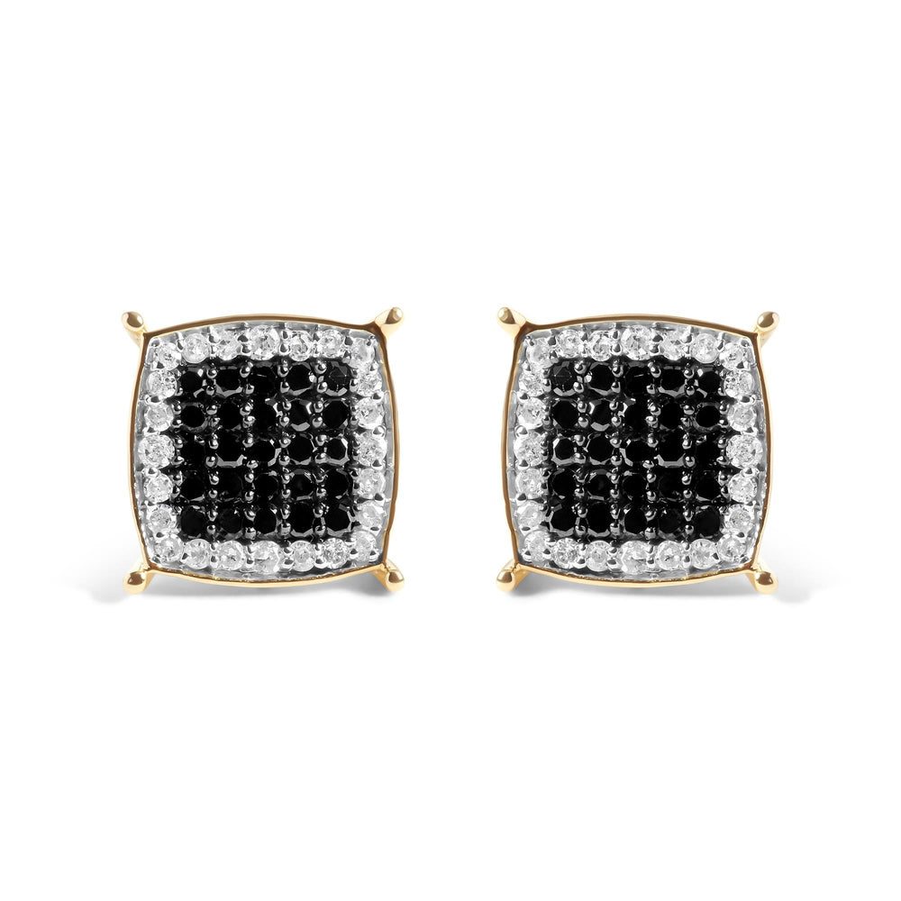 Men's 10K Yellow Gold 1/2 Cttw White and Black Treated Diamond Earring (Black / I-J Color, I2-I3 Clarity)