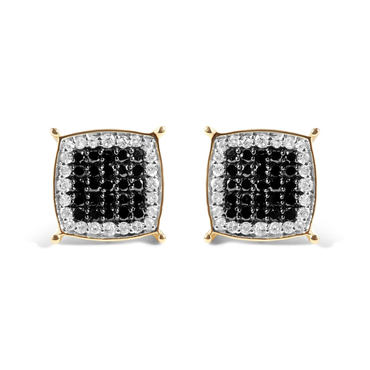 Men's 10K Yellow Gold 1/2 Cttw White and Black Treated Diamond Earring (Black / I-J Color, I2-I3 Clarity)