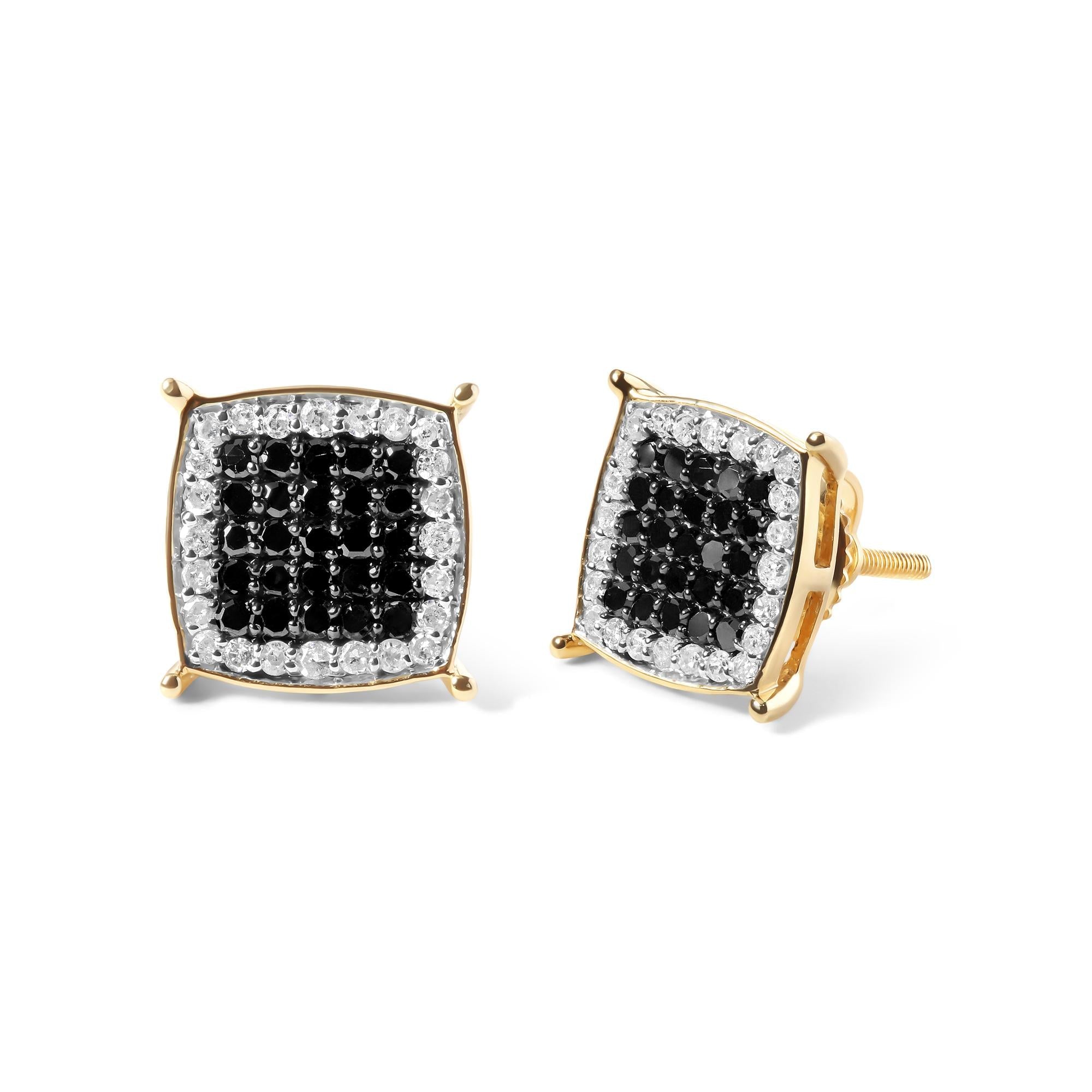 Men's 10K Yellow Gold 1/2 Cttw White and Black Treated Diamond Earring (Black / I-J Color, I2-I3 Clarity)