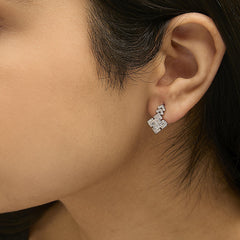 10K White Gold 3/5 Cttw Princess Diamond Geometric Drop Earrings