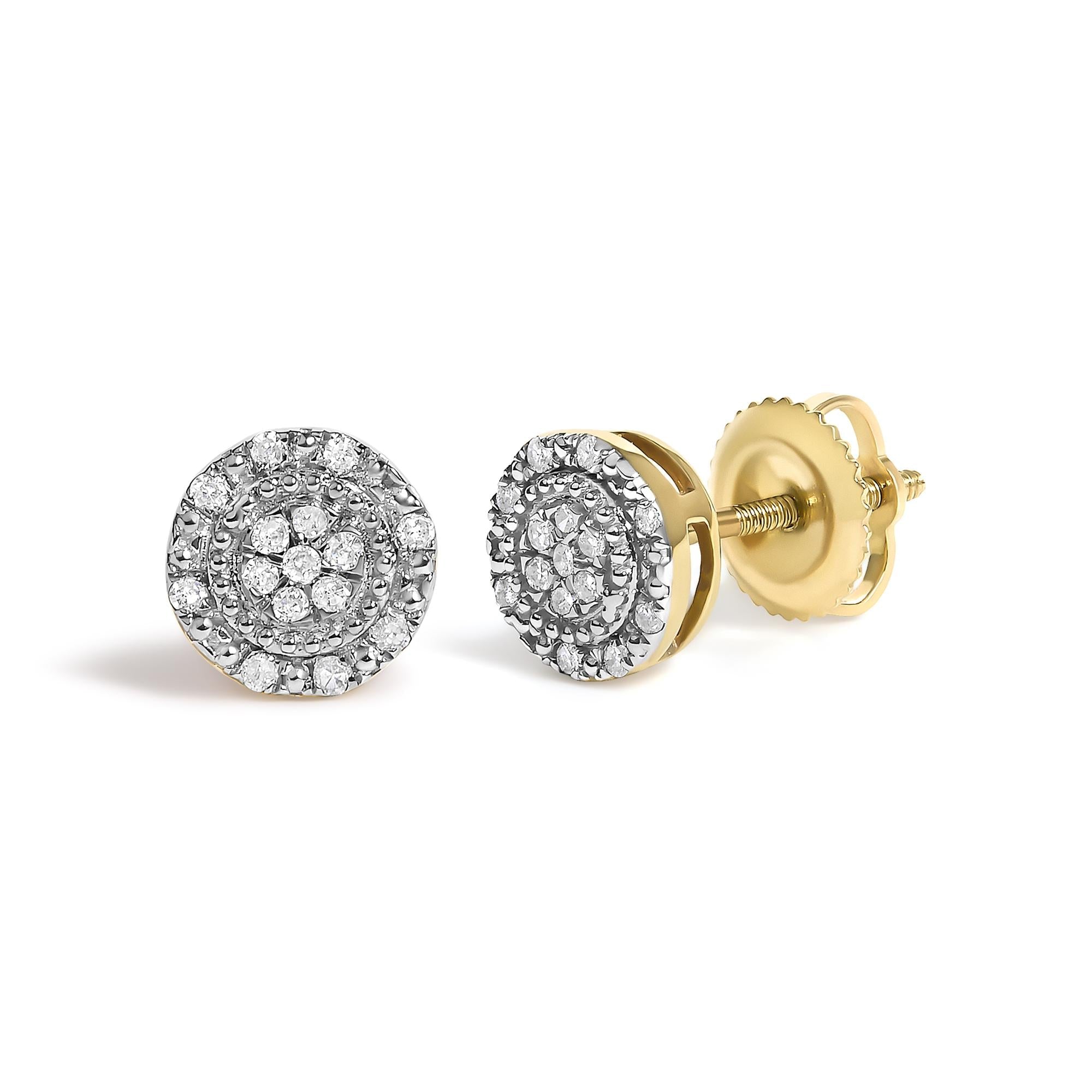 10K Yellow Gold 1/7 Cttw Diamond Beaded Halo Stud Earrings