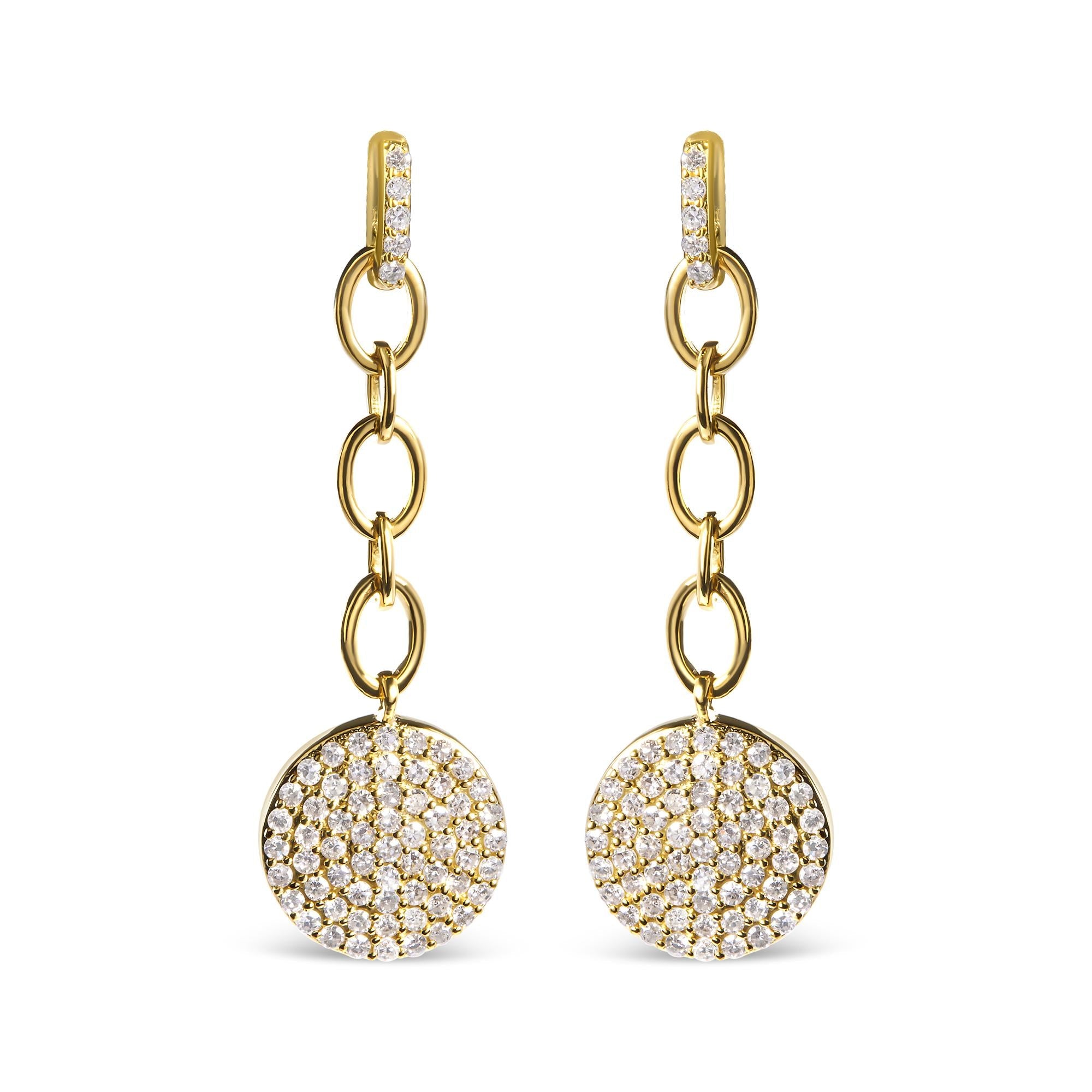 14K Yellow Gold 1.0 Cttw Diamond Chain Cluster Dangle Chain Earrings (I-J Color, I1-I2 Clarity)