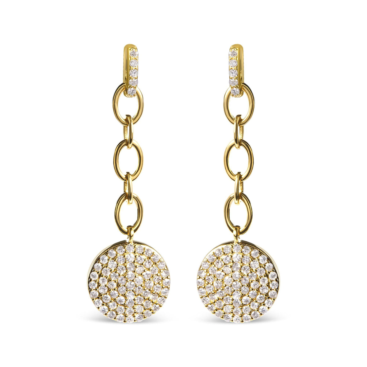 18K Yellow Gold Plated .925 Sterling Silver 1.0 Cttw Diamond Composite Cluster Dangle Chain Earrings (I-J Color, I1-I2 Clarity)