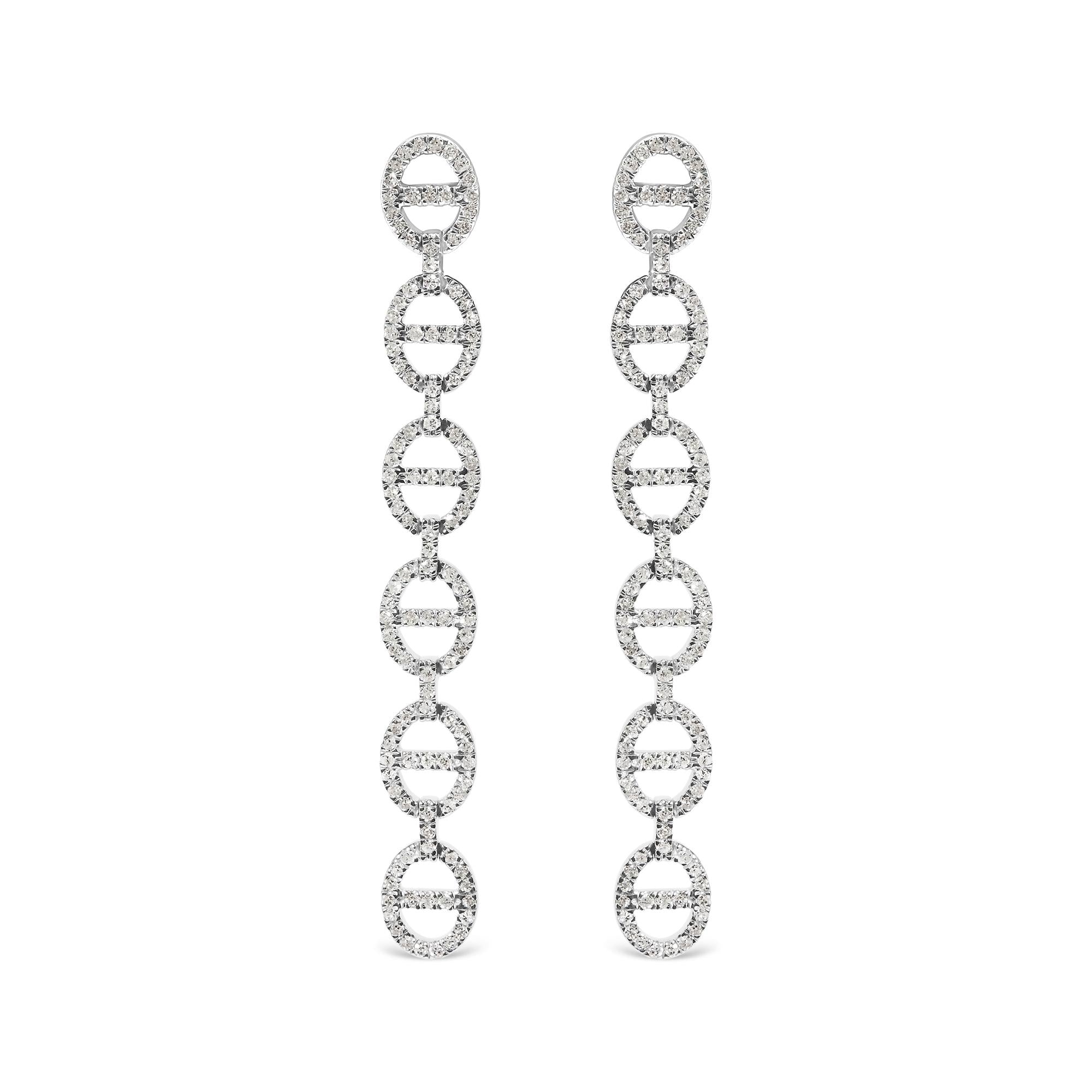 Sterling Silver 1.0 Cttw Diamond Oval Design Dangle Earrings