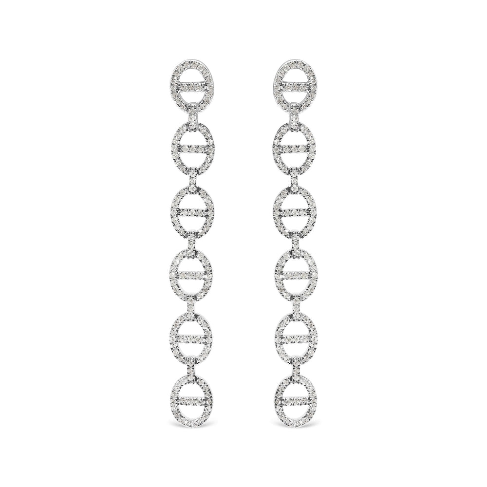 Sterling Silver 1.0 Cttw Diamond Oval Design Dangle Earrings