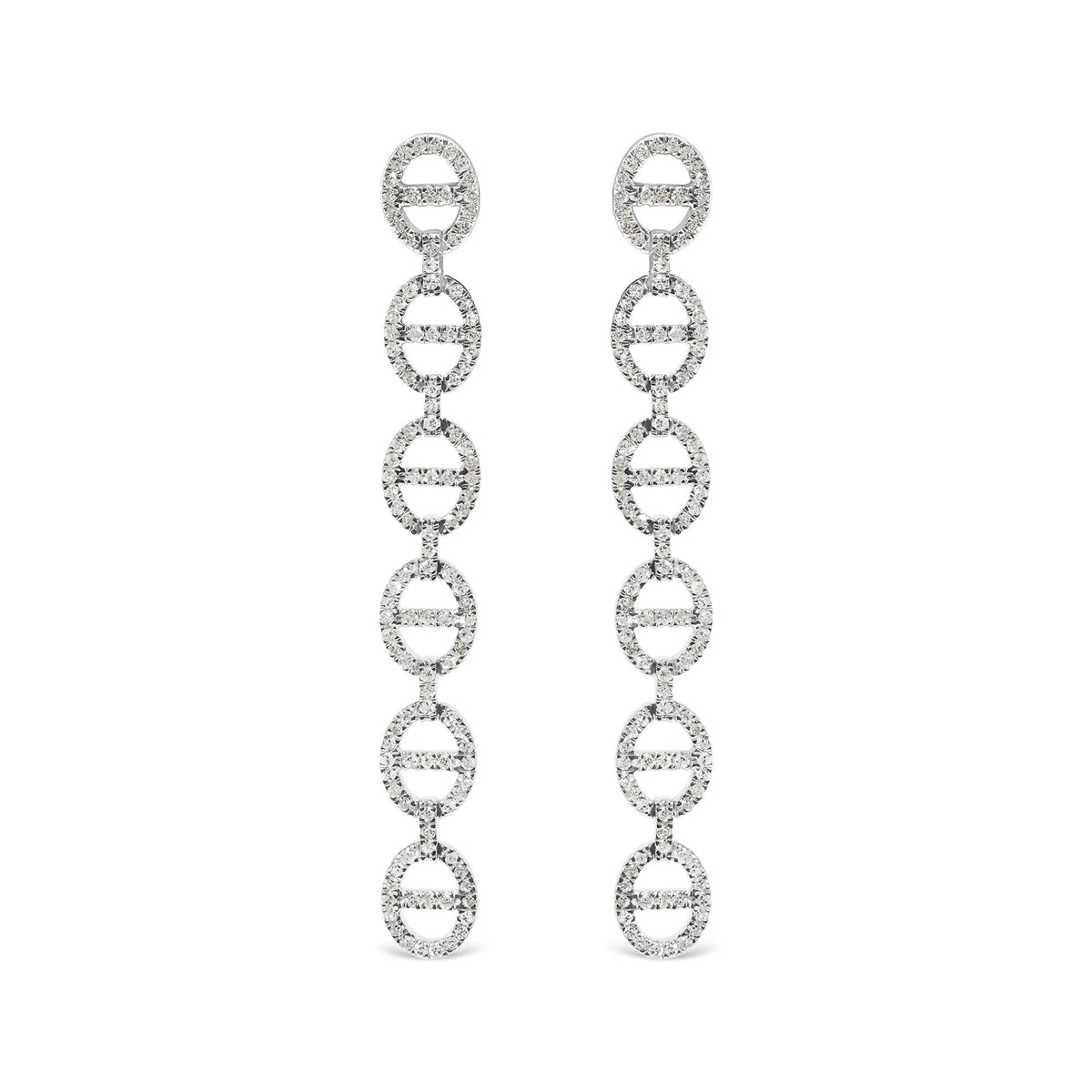 Sterling Silver 1.0 Cttw Diamond Oval Design Dangle Earrings