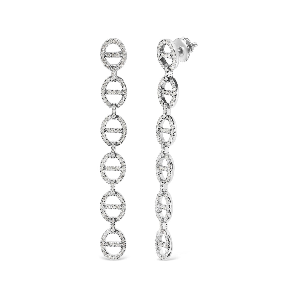 Sterling Silver 1.0 Cttw Diamond Oval Design Dangle Earrings
