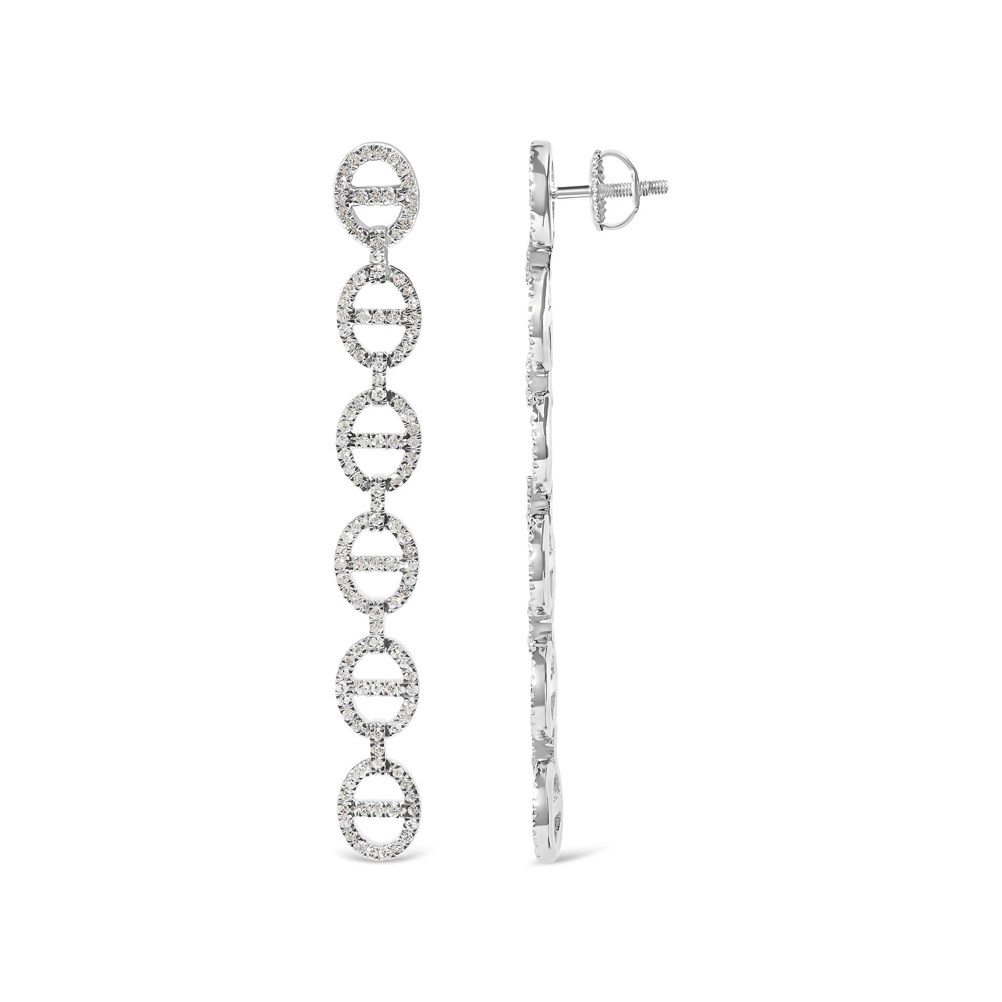 Sterling Silver 1.0 Cttw Diamond Oval Design Dangle Earrings