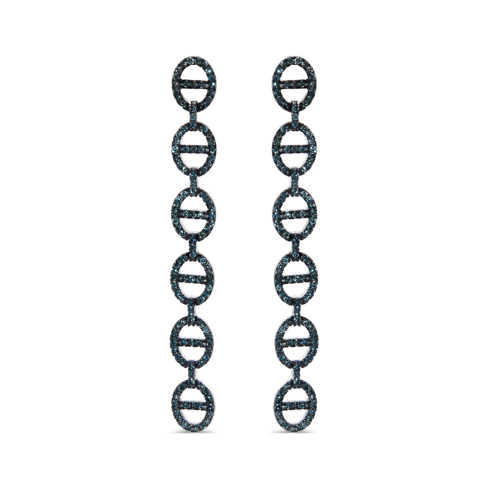 Sterling Silver 1.0 Cttw Blue Diamond Linked Circle Drop Earrings