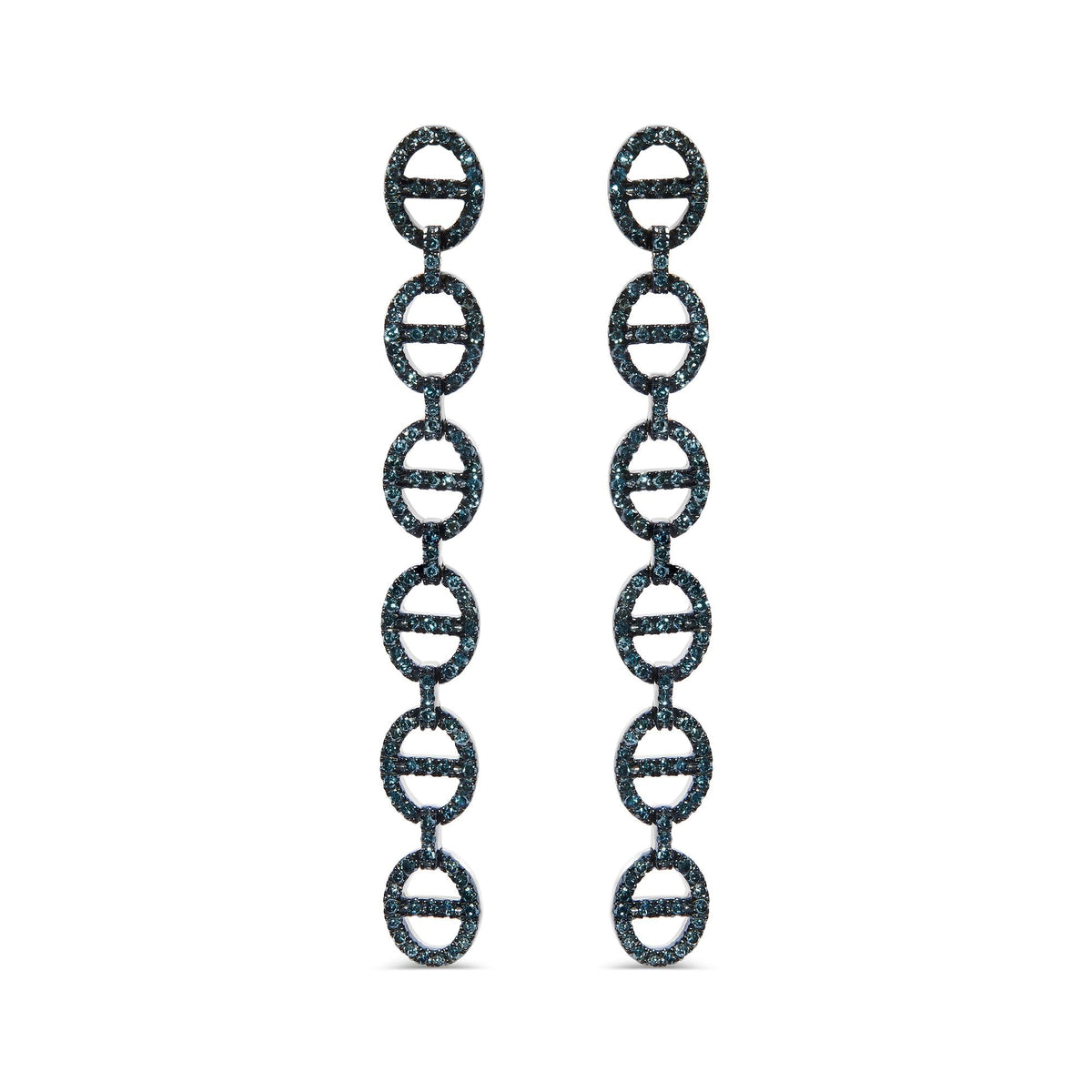 Sterling Silver 1.0 Cttw Blue Diamond Linked Circle Drop Earrings