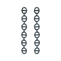 Sterling Silver 1.0 Cttw Blue Diamond Linked Circle Drop Earrings