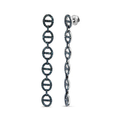Sterling Silver 1.0 Cttw Blue Diamond Linked Circle Drop Earrings