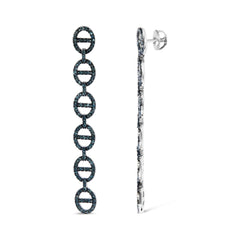 Sterling Silver 1.0 Cttw Blue Diamond Linked Circle Drop Earrings