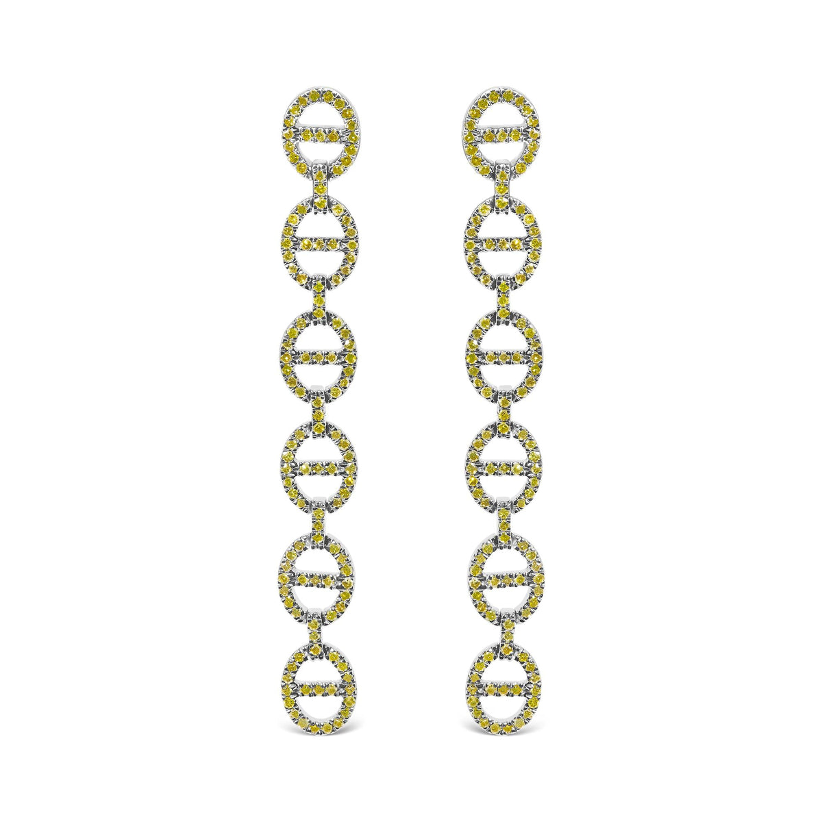 Sterling Silver 1.0 Cttw Yellow Diamond Linked Circle Drop Earrings