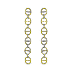 Sterling Silver 1.0 Cttw Yellow Diamond Linked Circle Drop Earrings