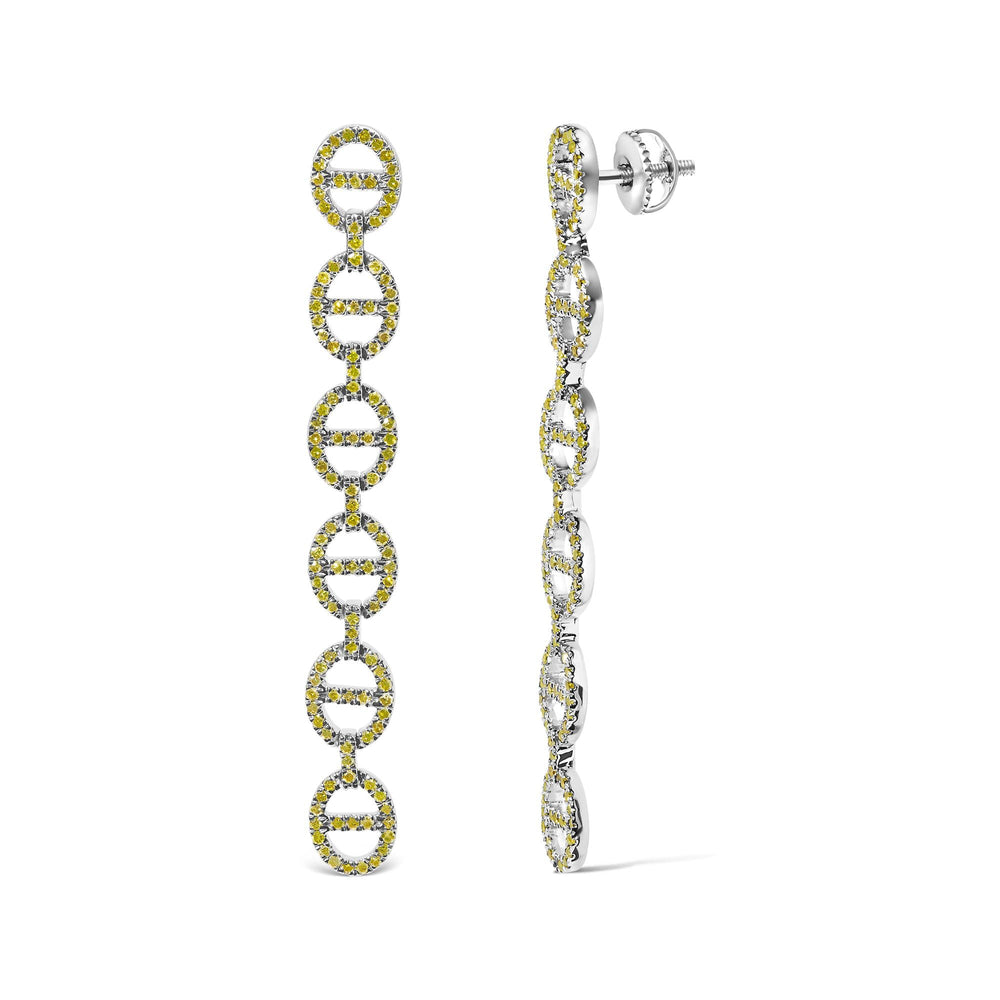 Sterling Silver 1.0 Cttw Yellow Diamond Linked Circle Drop Earrings