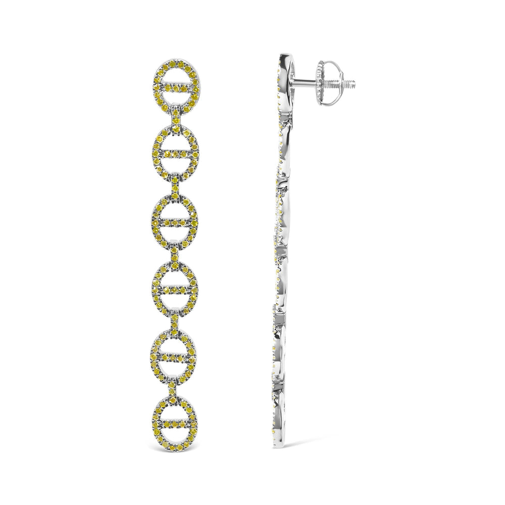 Sterling Silver 1.0 Cttw Yellow Diamond Linked Circle Drop Earrings