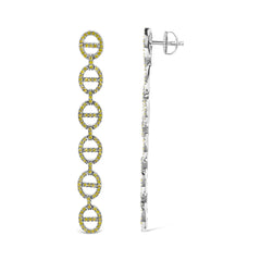 Sterling Silver 1.0 Cttw Yellow Diamond Linked Circle Drop Earrings