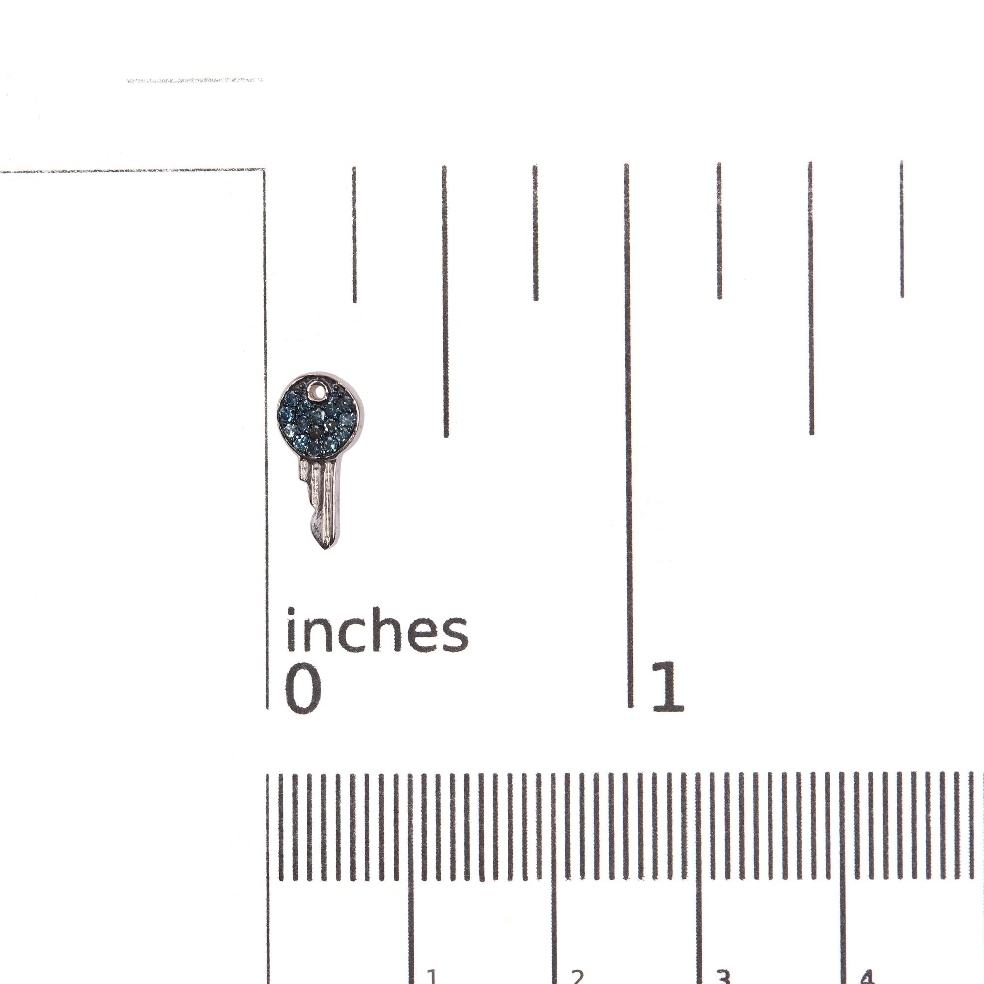 Sterling Silver 1/6 Cttw Blue Diamond Key Motif Stud Earrings