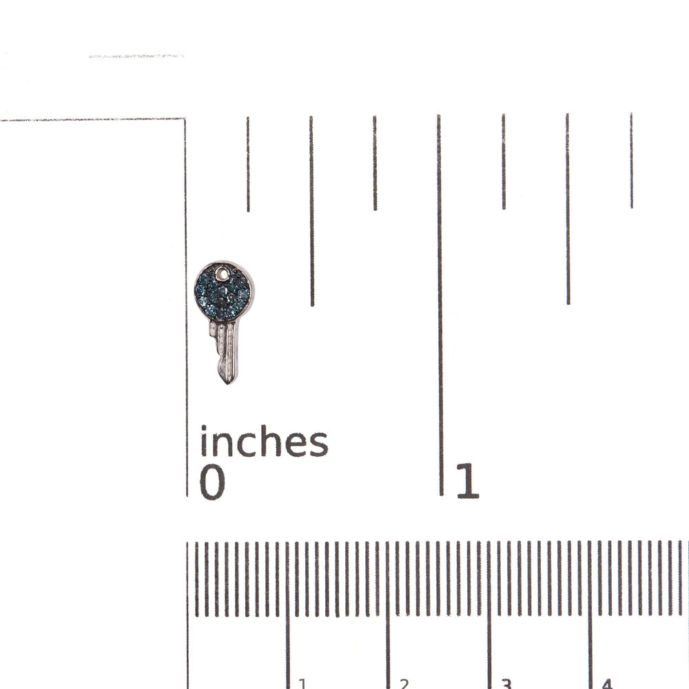 Sterling Silver 1/6 Cttw Blue Diamond Key Motif Stud Earrings