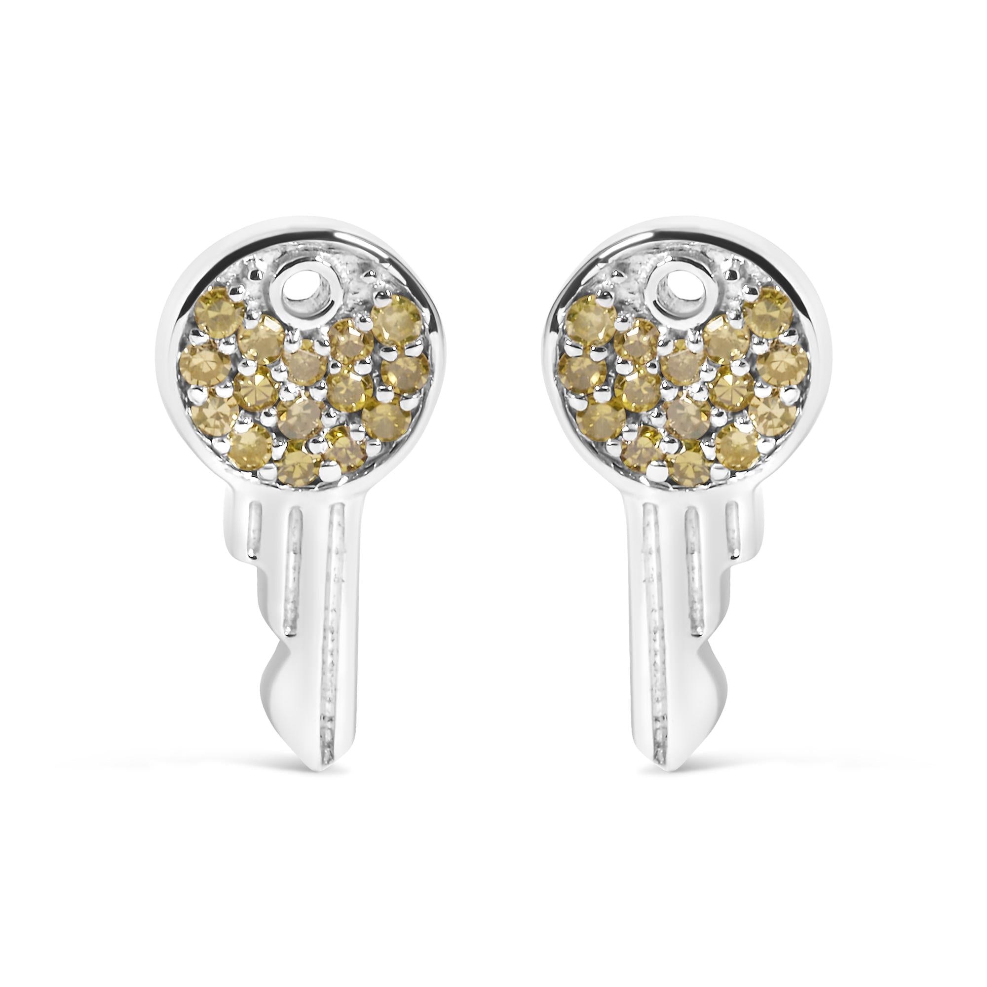 925 Sterling Silver 1/6ct TDW  Yellow Treated  Diamond Charm Earrings