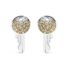 925 Sterling Silver 1/6ct TDW  Yellow Treated  Diamond Charm Earrings