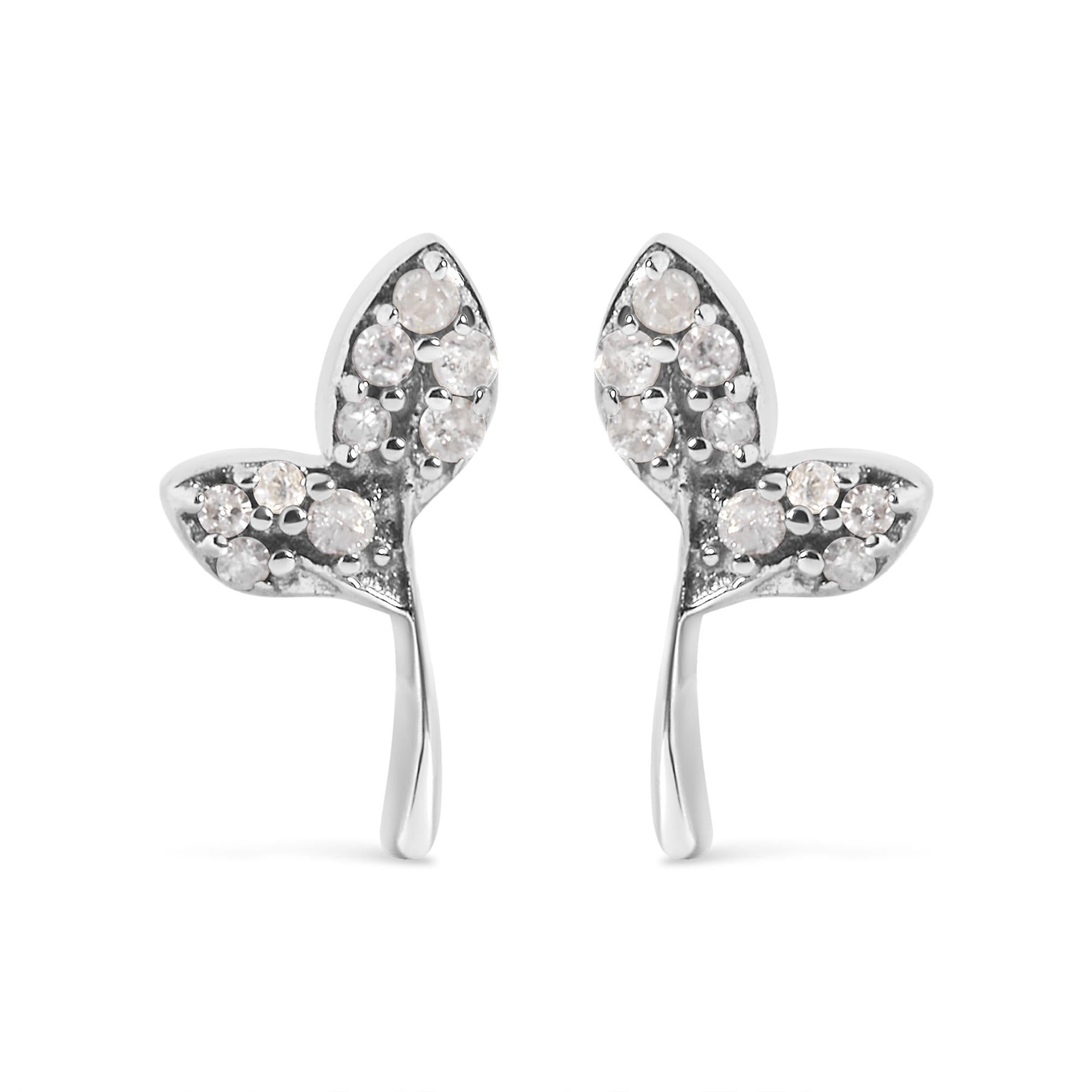 925 Sterling Silver 1/16ct TDW Diamond Leaf Earrings