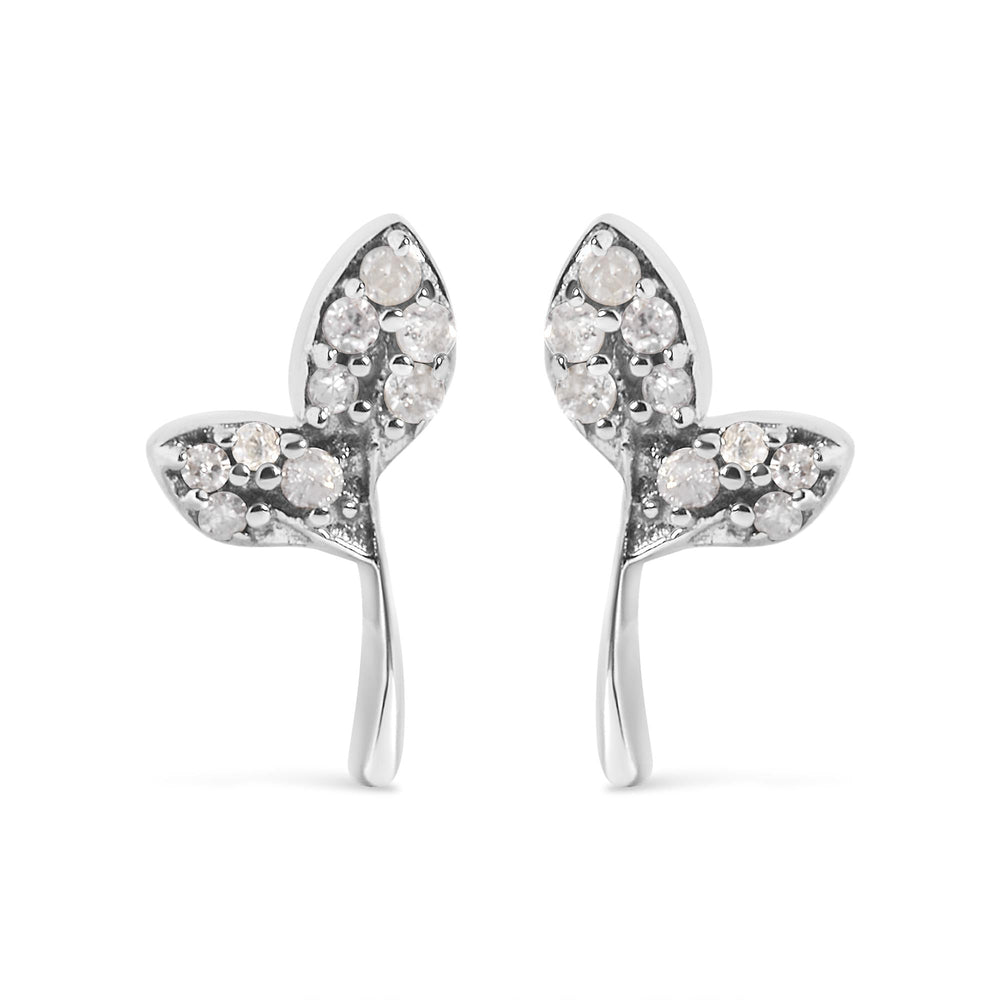 925 Sterling Silver 1/16ct TDW Diamond Leaf Earrings
