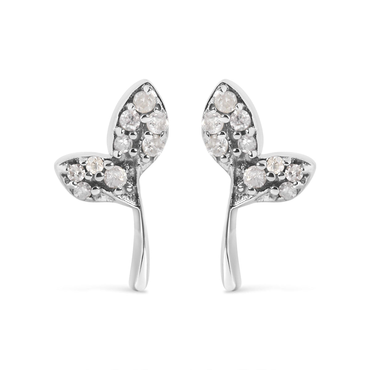 925 Sterling Silver 1/16ct TDW Diamond Leaf Earrings