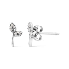 925 Sterling Silver 1/16ct TDW Diamond Leaf Earrings