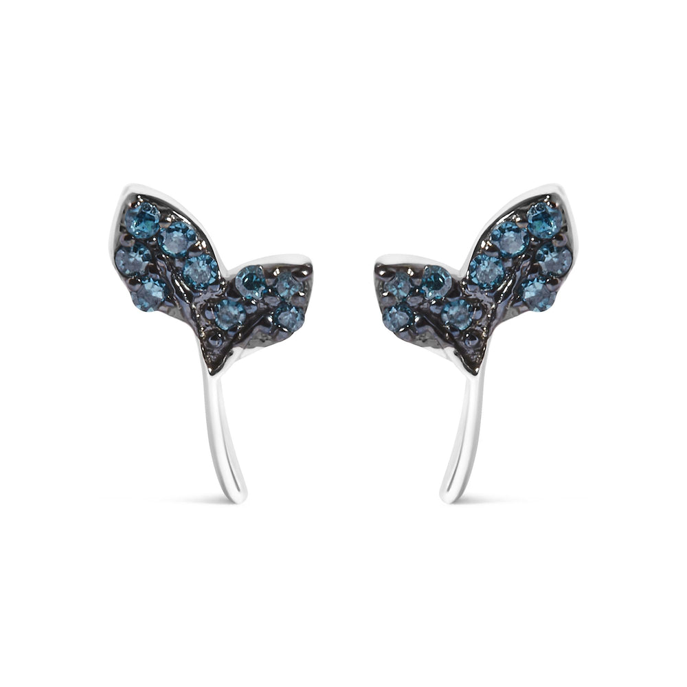 Sterling Silver Blue Treated Diamond Accent Leaf Stud Earrings