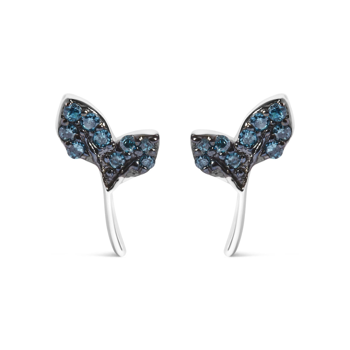 Sterling Silver Blue Treated Diamond Accent Leaf Stud Earrings