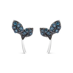 Sterling Silver Blue Treated Diamond Accent Leaf Stud Earrings
