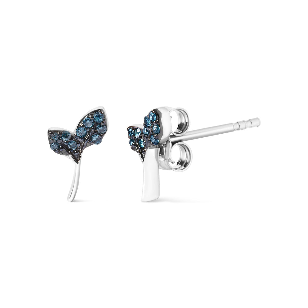 Sterling Silver Blue Treated Diamond Accent Leaf Stud Earrings