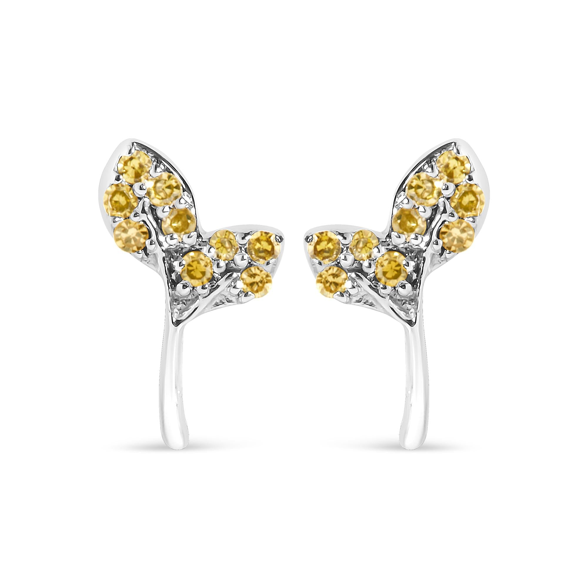 925 Sterling Silver 1/16ct TDW  Yellow Treated Diamond Leaf Earrings