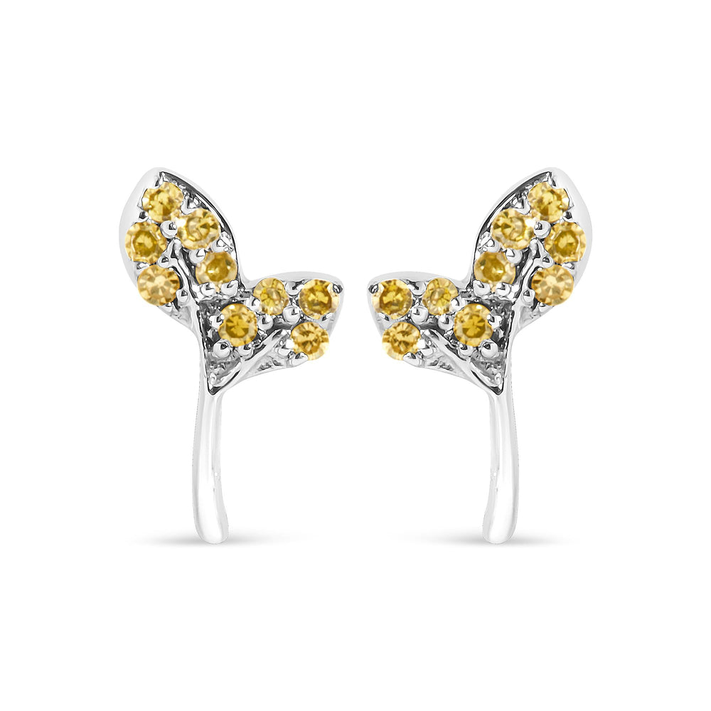 925 Sterling Silver 1/16ct TDW  Yellow Treated Diamond Leaf Earrings